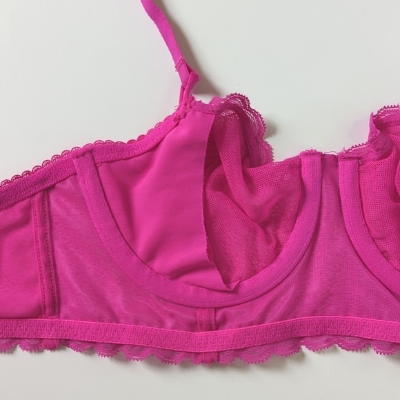 Auden Classic Lightweight Mesh & Lace Unlined Underwire Bra Magenta Pink 32B - Picture 9 of 12